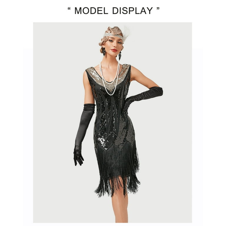 1920s Vintage Dress Beaded Sequin 30S Flapper Dresses Prom Wedding Women Vintage Dress V Neck Beaded Fringed Tassels Black / XS 1920s Vintage Dress Beaded Sequin 30S Flapper Dresses Prom Wedding Women Vintage Dress V Neck Beaded Fringed Tassels Black / XS
