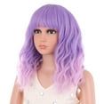 thumbnail image 5 of RightOn Purple Pink Wig Girls Short Bob Curly Purple Pink Wig Cosplay Wig with Bangs Costumes Anime Party Wig, 5 of 5
