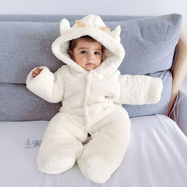 Gibobby pantalones siameses bebes ninas ninos invierno manga larga polar con mono dinosaurios ovejas con capucha ropa de abrigo Blanco 6 9 meses