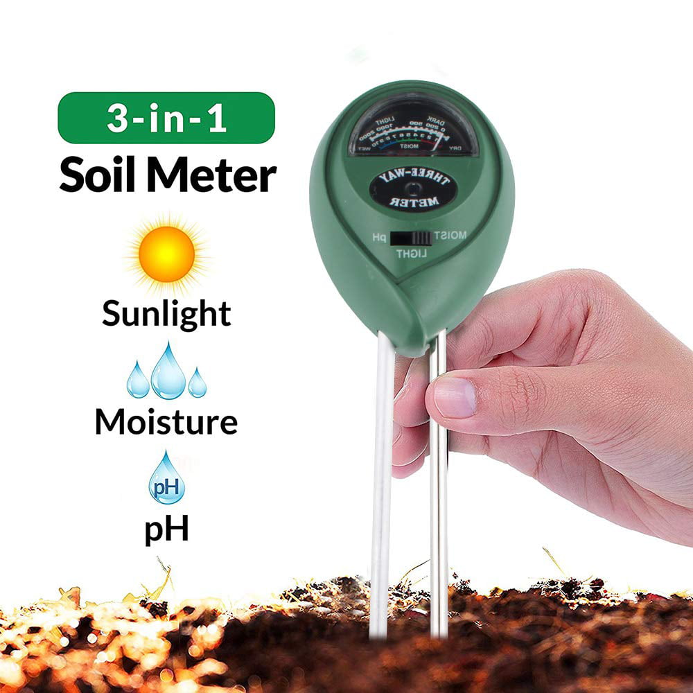 , FREE Gloves Green Moisture & Light Meter 3 Way Tester Kit Soil pH Gardening Acidity Probe Test Tool Plants Watering Quality Monitoring Checker for Garden Farm Lawn Household Indoor Outdoor