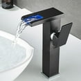 Black Tall Led Bathroom Faucet Waterfall Single Handle 1 Hole Deck