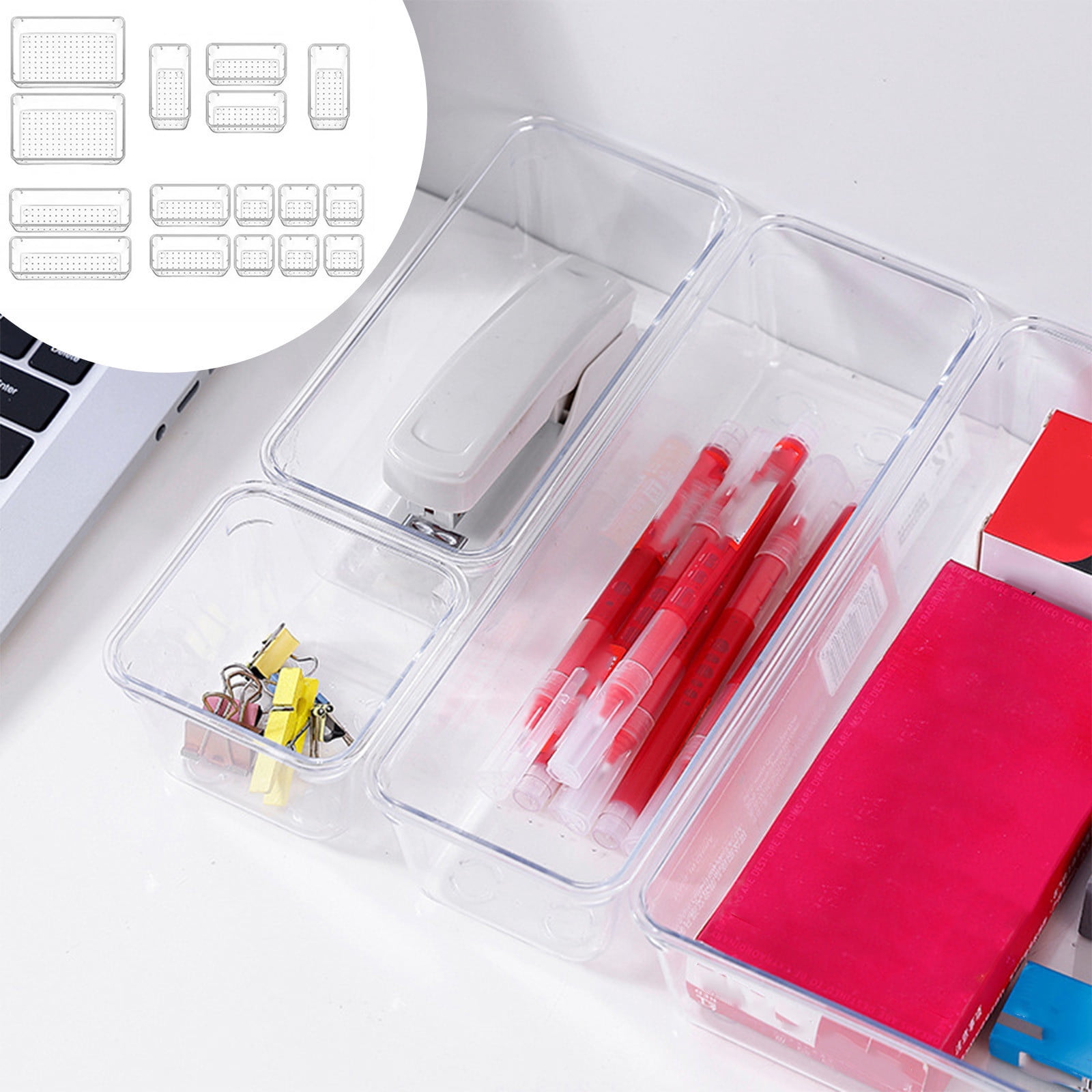 Specollect 1 Pcs Transparent Drawer Divider Storage Box Set, Adjustable Organizer for Cosmetics, Cutlery, Office Desk Accessories, Non-Slip Modular Container