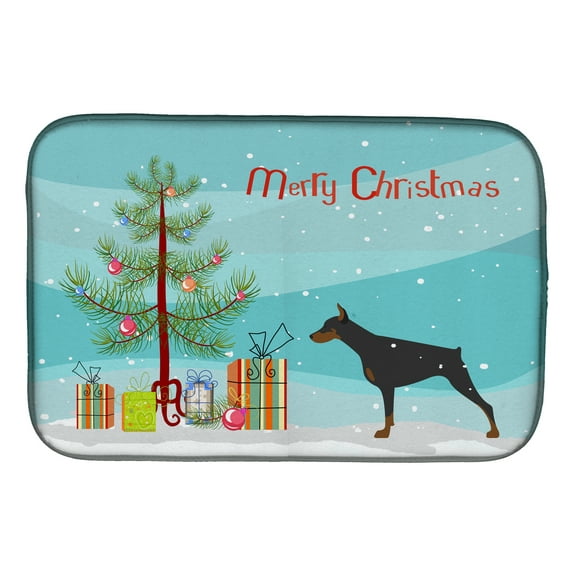 Doberman Pinscher Merry Christmas Tree Dish Drying Mat