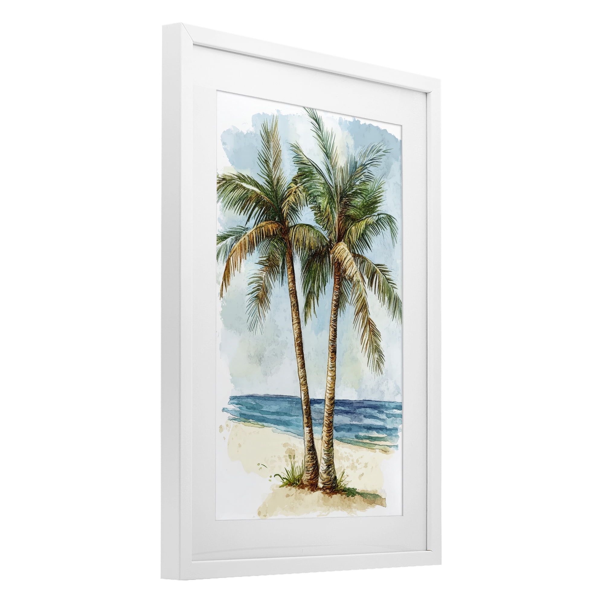Stupell Industries Illustrated Palm Tree Duo White Framed Print Under Glass, design by Petal Prints Design