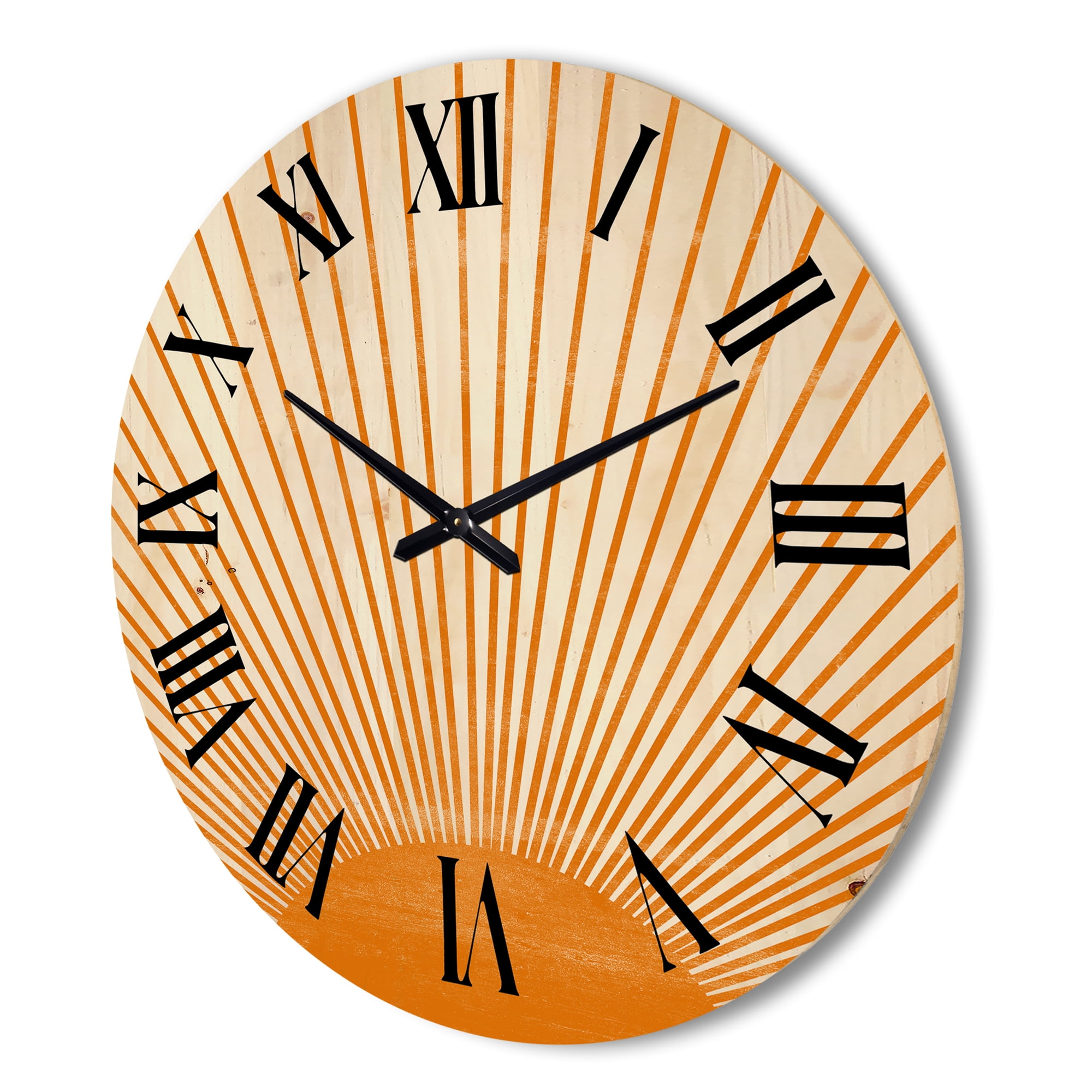 Designart 'Orange Sun Print On Beige III' Modern Wood Wall Clock