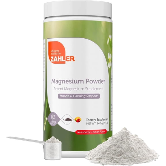 Zahler Magnesium Supplement Powder - Calm Magnesium Powder Mix for Water & Liquid Beverages - Potent Magnesium Citrate with Best Tasting Raspberry Lemon Flavor - Kosher Magnesium Drink Powder 8.5 Oz