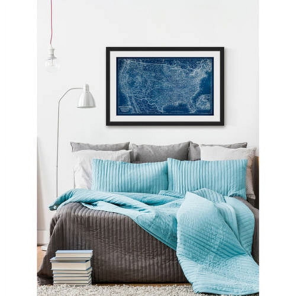 "US Map Blueprint" Framed Painting Print