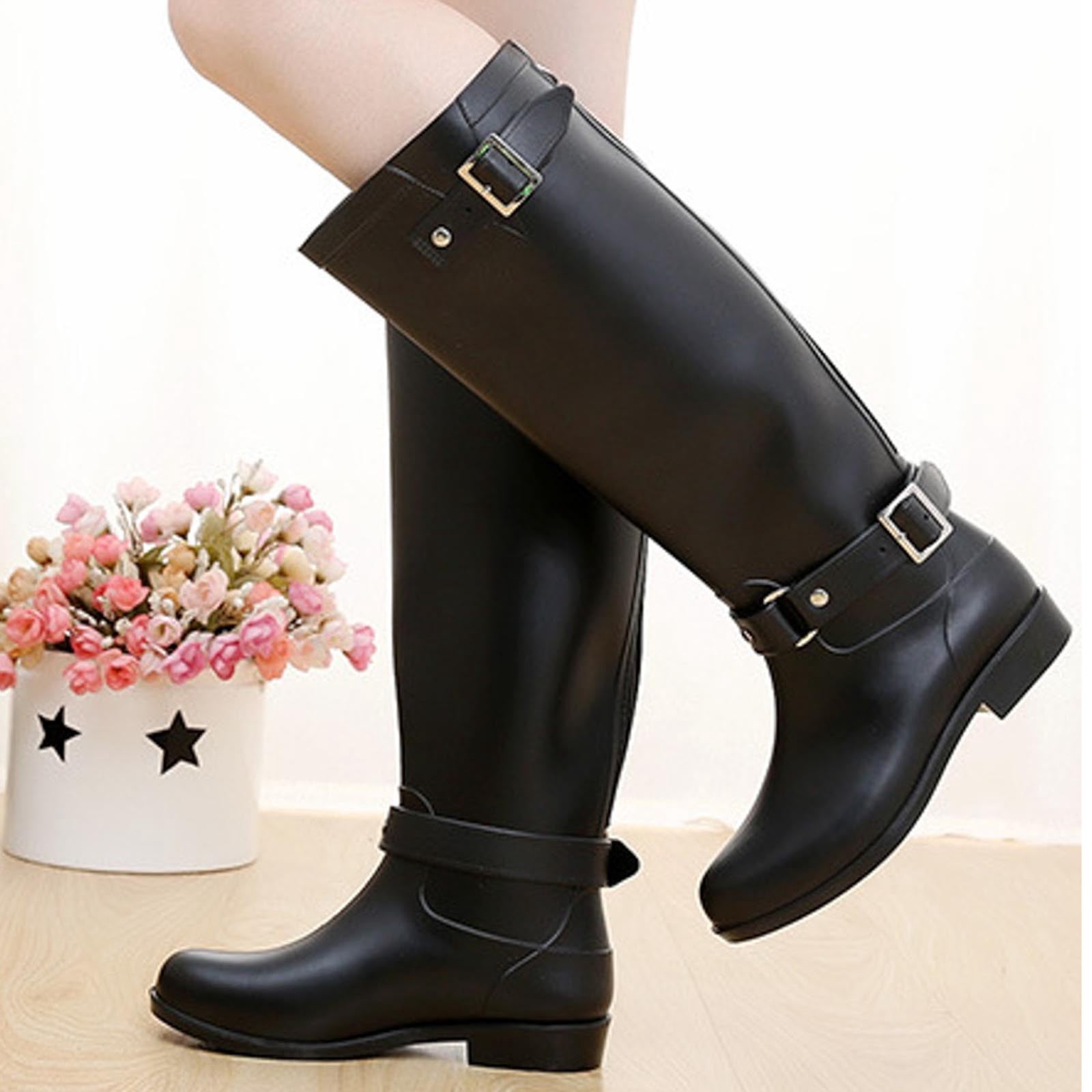 IUJSOY Womens Rain Boots Knee-high Waterproof Narrow Calf Rubber Tall Fishing Boots for Garden