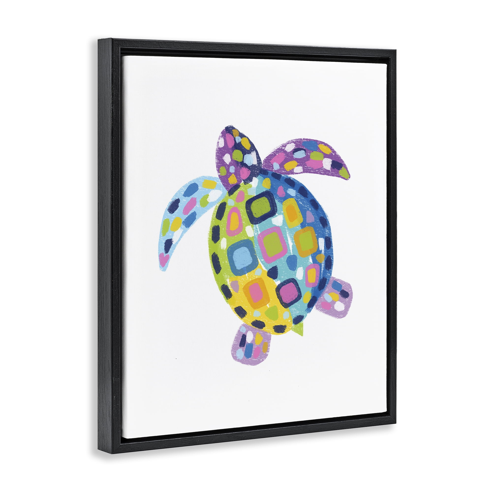 Stupell Industries Mosaic Patterned Turtle Animals & Insects Painting Black Floater Framed Canvas Art Print Wall Art, 17 x 21