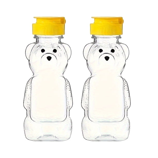 Frascos de plástico con forma de oso para miel, 240 ml, vacíos, con tapa abatible, reutilizables, para guardar y dispensar jarabe, salsa y zumo.
