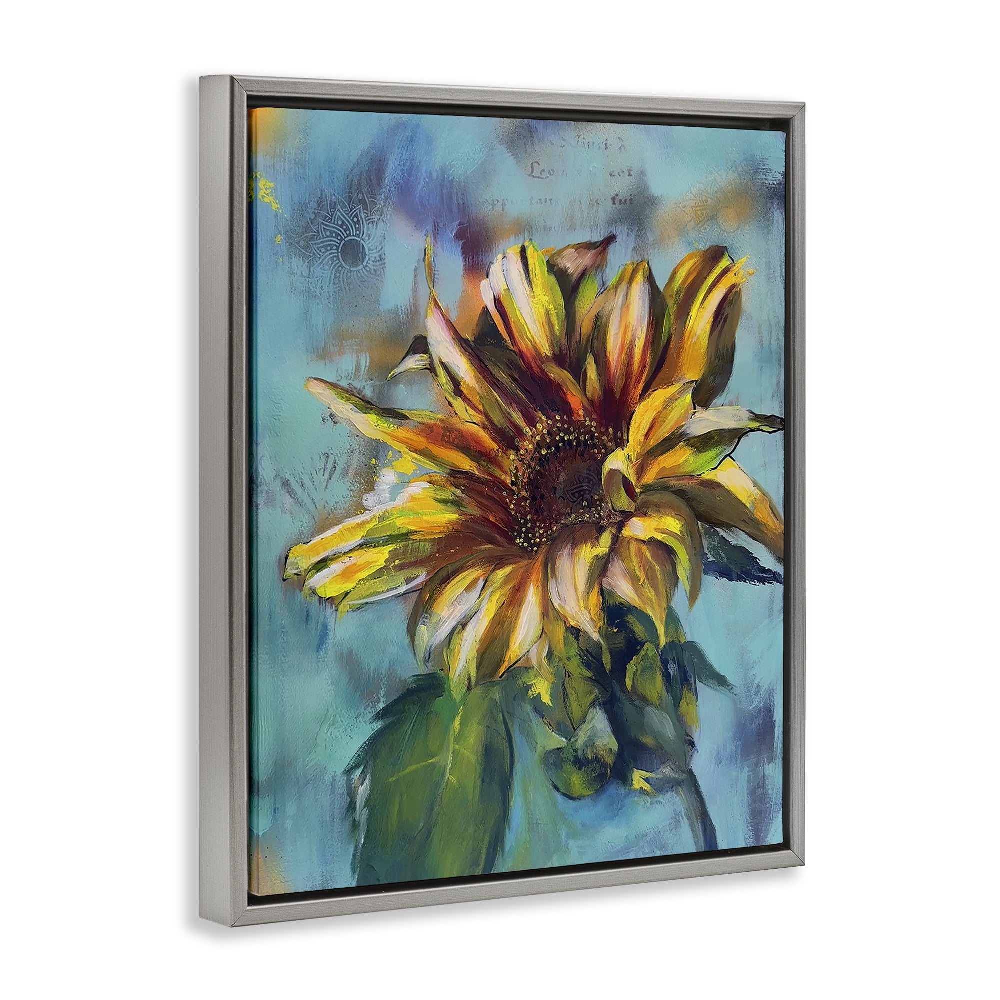 Stupell Industries Finding Spring Sunflower Plants & Flowers Painting Gray Floater Framed Canvas Art Print Wall Art, 17 x 21