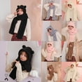 thumbnail image 3 of Unisex Hat Brown Women Winter Warm Plush Solid Color Bear Ear Design Scarf Hat Cap Earflap Set, 3 of 5