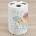 thumbnail image 1 of Hello Summer Ceramic Toothbrush Holder, Flavored Ice Cream Cones Topping with Lettering and Polka Dots, Decorative Versatile Countertop for Bathroom, 4.5" X 2.7", Multicolor, 1 of 4