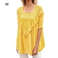 thumbnail image 1 of Camiseta de mujer de manga corta, cuello redondo, camisa con volantes, camiseta suelta de verano, amarillo, M AweSitey AP001237-10, 1 of 7