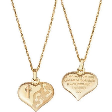 14kt Gold over Sterling Silver Footprints Heart Necklace