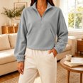thumbnail image 2 of BUIGTTKLOP Cropped Sweatshirts for Women Lightfleece Lined Half Zip Collared Pullover Tops Loose Fit Comfy Top Fall Fashion Outfits Clothes, 2 of 8