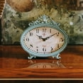thumbnail image 5 of Woven Paths 6.5" x 2" x 6.25" Antique Style Pewter Mantel Clock in Distressed Aqua, 5 of 8