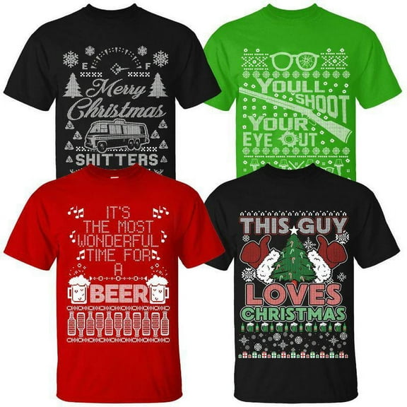 Men's Awesome Ugly Christmas Sweater T-Shirts Merry Christmas Shitters Full - Kelly Green L