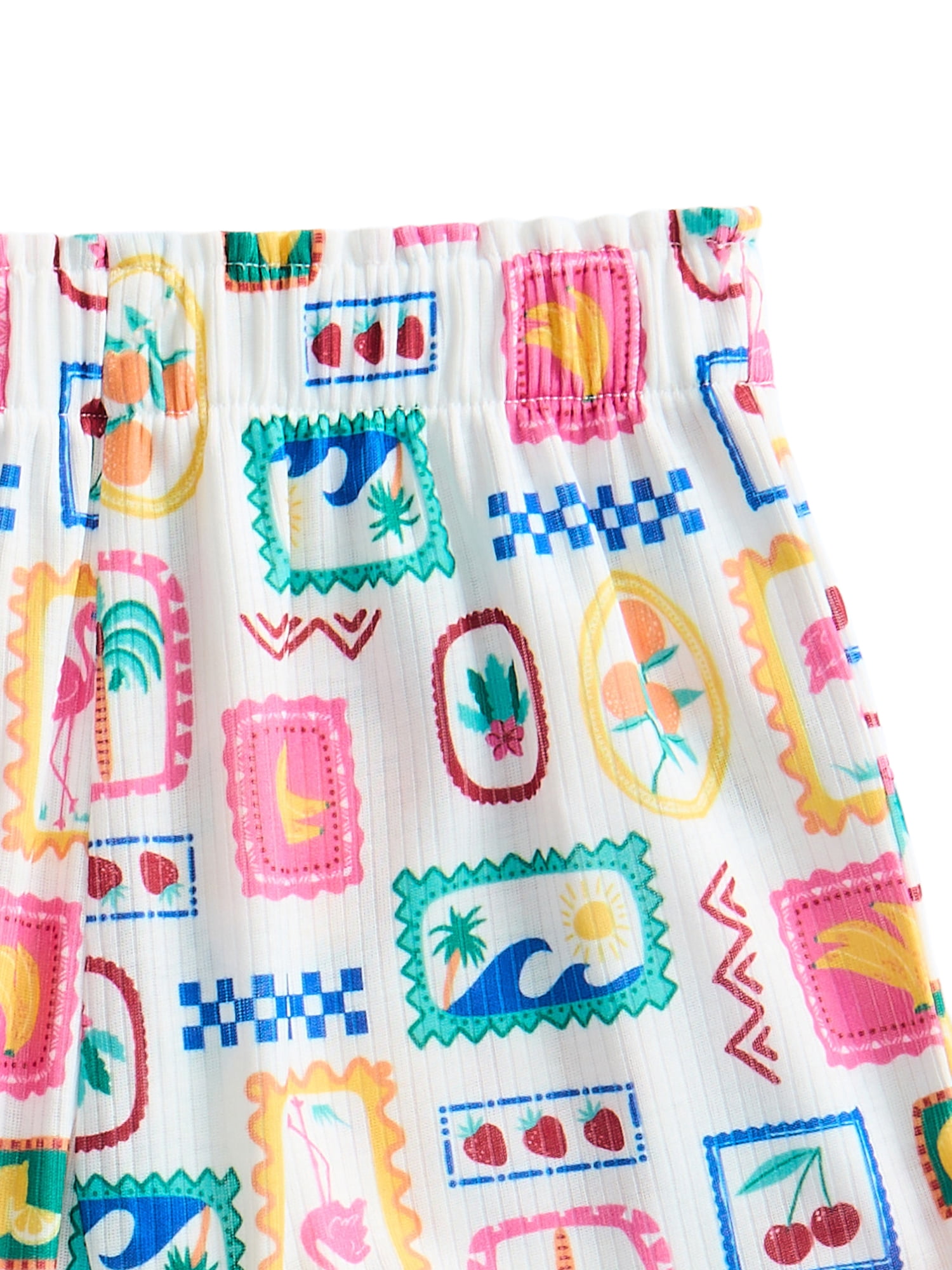 Wonder Nation Toddler Girl's Ribbed Print Tee and Shorts, 2-Piece Pajama Set, Sizes 12M-5T