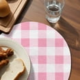 thumbnail image 3 of Pink Checkered Round 15 Inch Placemats Set of 8, Pink White Buffalo Plaid HeatResistant Non Slip Place Mats for Dining Table, Wipeable Braided Kitchen Table Mats for Housewarming, 3 of 9