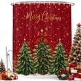 thumbnail image 2 of Bedliving Christmas Shower Curtain for Bathroom, Red, Gold Merry Christmas Lettering, Snowy Trees, Red Bow, Waterproof Fabric, 12 Hooks, 72"x72", 2 of 9