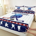 thumbnail image 3 of Manfei Ice Hockey Boy Twin Sheet Sets 3 Pieces, Teens Sports Theme Twin Fitted Sheet, Geometric Honeycomb Flat Sheet, Ultra Soft Room Decor, 3 of 7