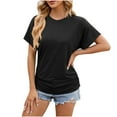 thumbnail image 5 of WREESH Women's Ruched Tunic Tops Fashion Round Neck Short Sleeve Solid Color Loose Blouse Outfit Black, 5 of 5