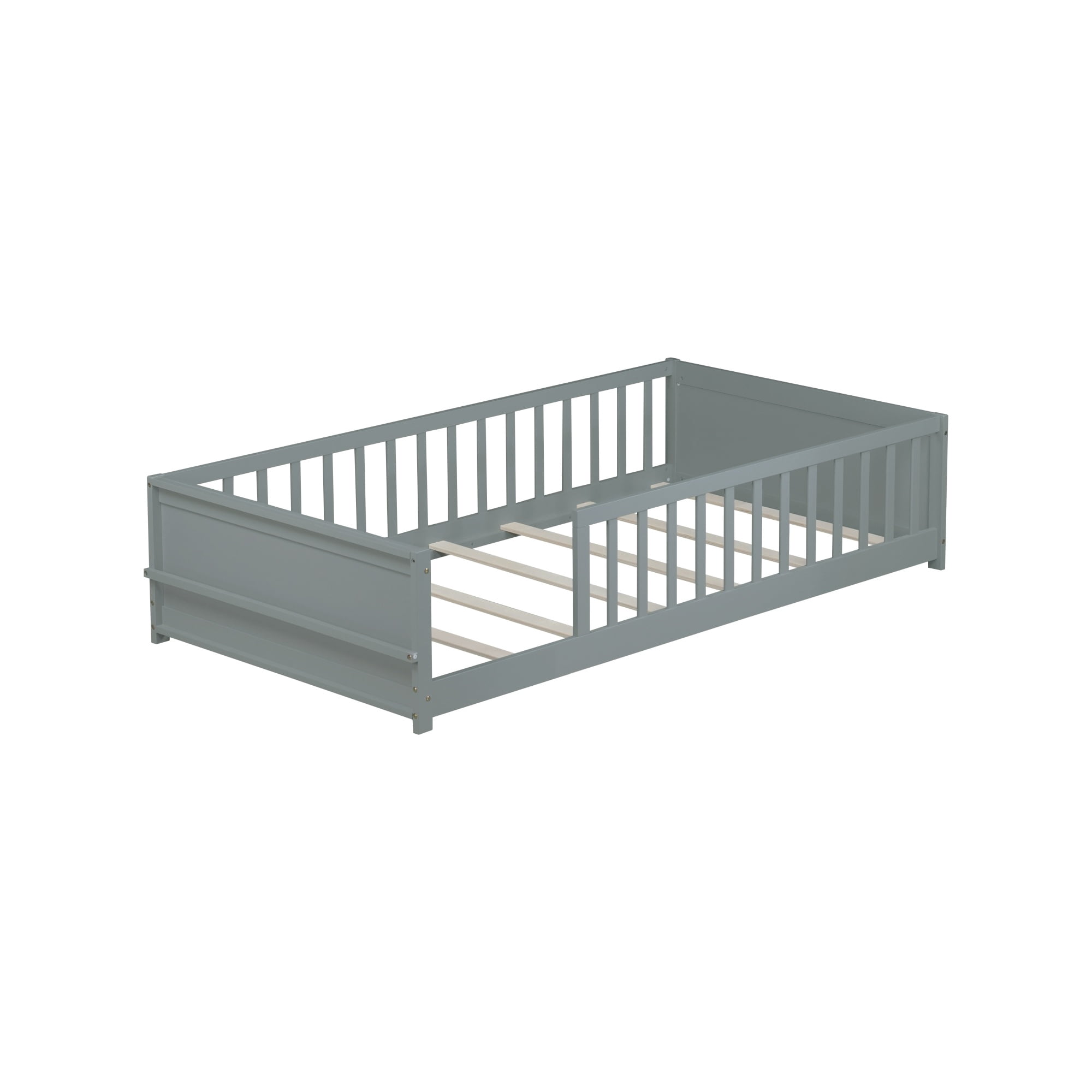 Alvantor Montessori Floor Bed Twin Size for Kids, Toddler Wooden Platform Bed Gray