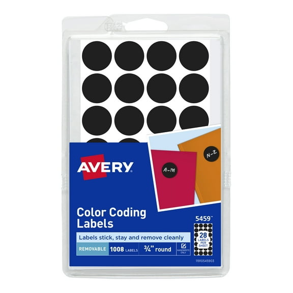 (2 Pack) Avery Handwrite Only Removable Round Color-Coding Labels, 3/4" dia, Black, 1008/Pack