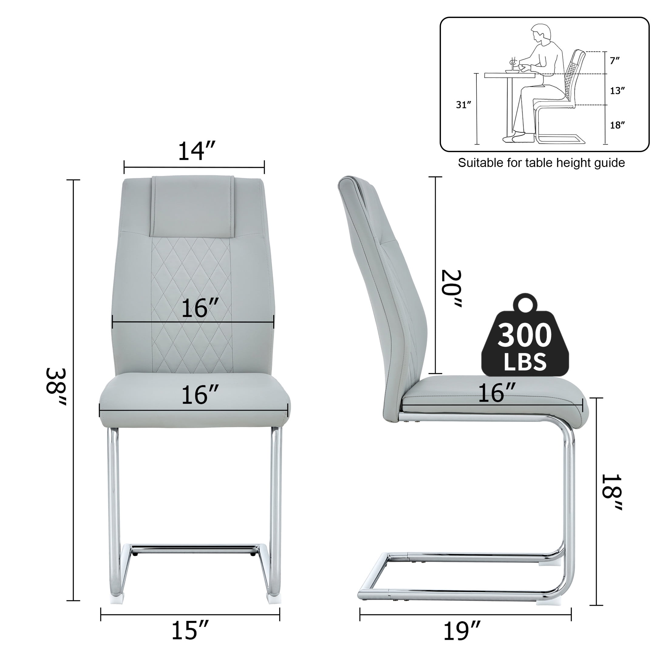 Aukfa Dining Chairs Set of 4, High Back Metal Side Chairs with Faux Leather Padded Seat for Kitchen, Dining Room, Ligh Gray/Silver