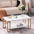 thumbnail image 3 of 2-Tier Marble PVC Coffee Table with Storage Shelf Sturdy Iron Frame Center Table, 3 of 6