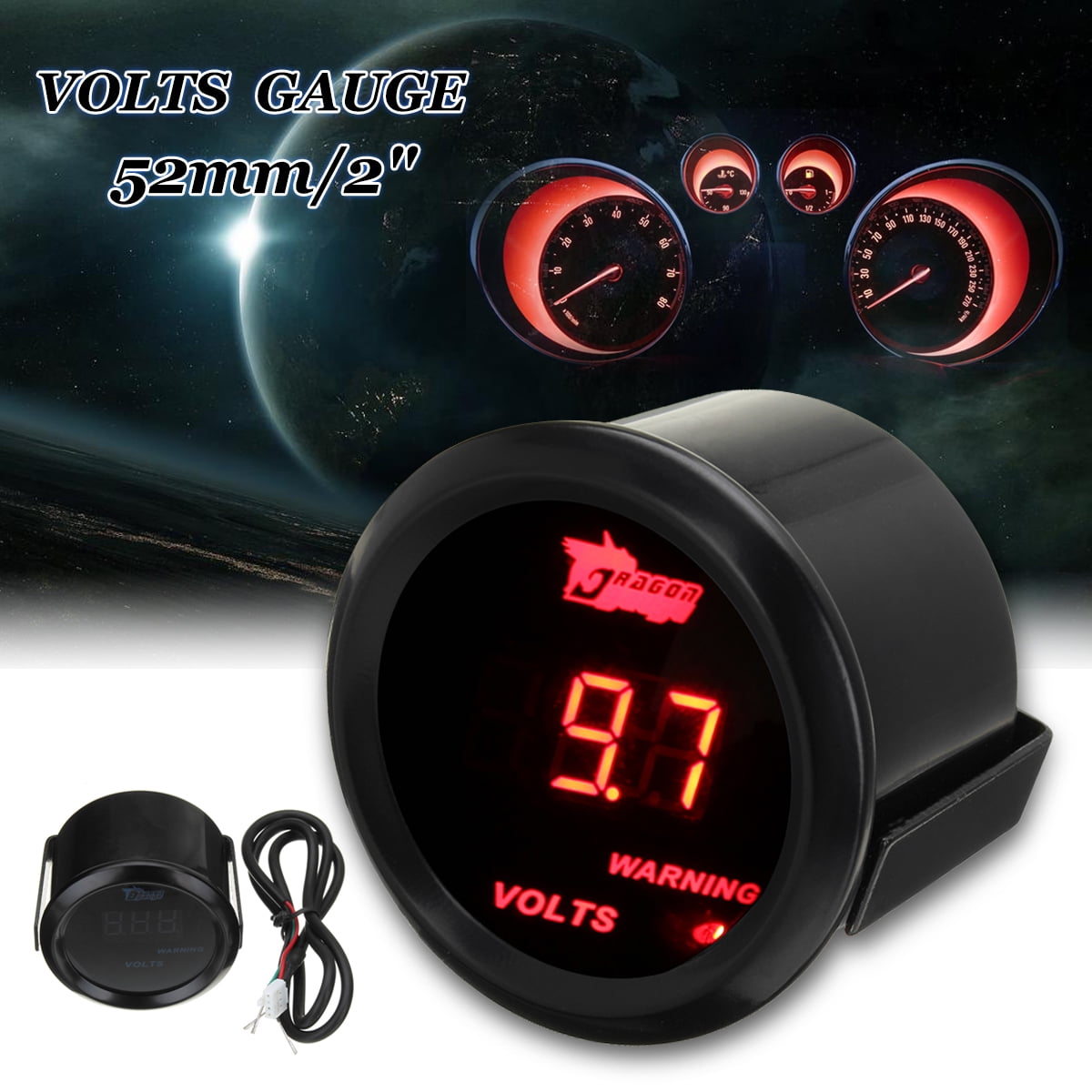 2'' 52mm Blue Digital LED Universal Volt Gauge Car Voltage Voltmeter 015V S Auto Parts and