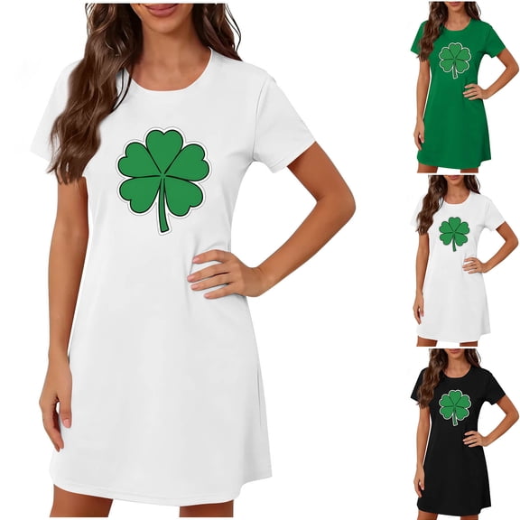 Sakmal St Patrick's Day Moo Moos for Women Nightgowns Short Sleeve Lightweight Sleepwear Shamrock Print Irish St Paddys Day Short Nightgowns for Women L