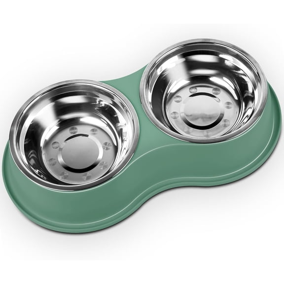 Dog Bowls Double Dog Water and Food Bowls Stainless Steel Bowls with Non-Slip Resin Station, Pet Feeder Bowls for Puppy Medium Dogs Cats