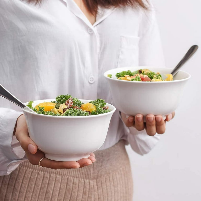 DOWAN Large Soup Ceramic Bowls Sets of 6,30 oz White Bowls for Ramen,Salad  Pasta,Round Shape With Flared Edge, Dishwasher Microwave Safe 