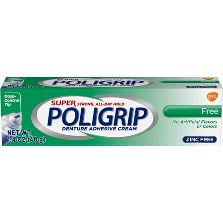 Super Poligrip Zinc Free Denture Adhesive Cream, 1.4 (Best Denture Adhesive Without Zinc)