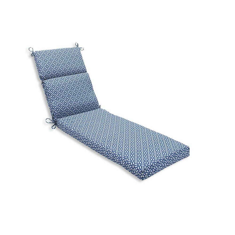 72.5" Royal Blue and White Outdoor Patio Chaise Lounge Cushion with Ties