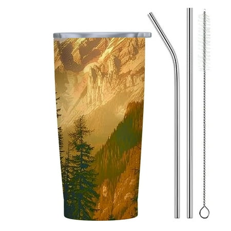 

Facannap Bear Forest Mountains 20oz Stainless Steel Car Tumbler with Straw Gift for Men Women Dad Mom for Ice Drinks and Hot Beverages 20oz