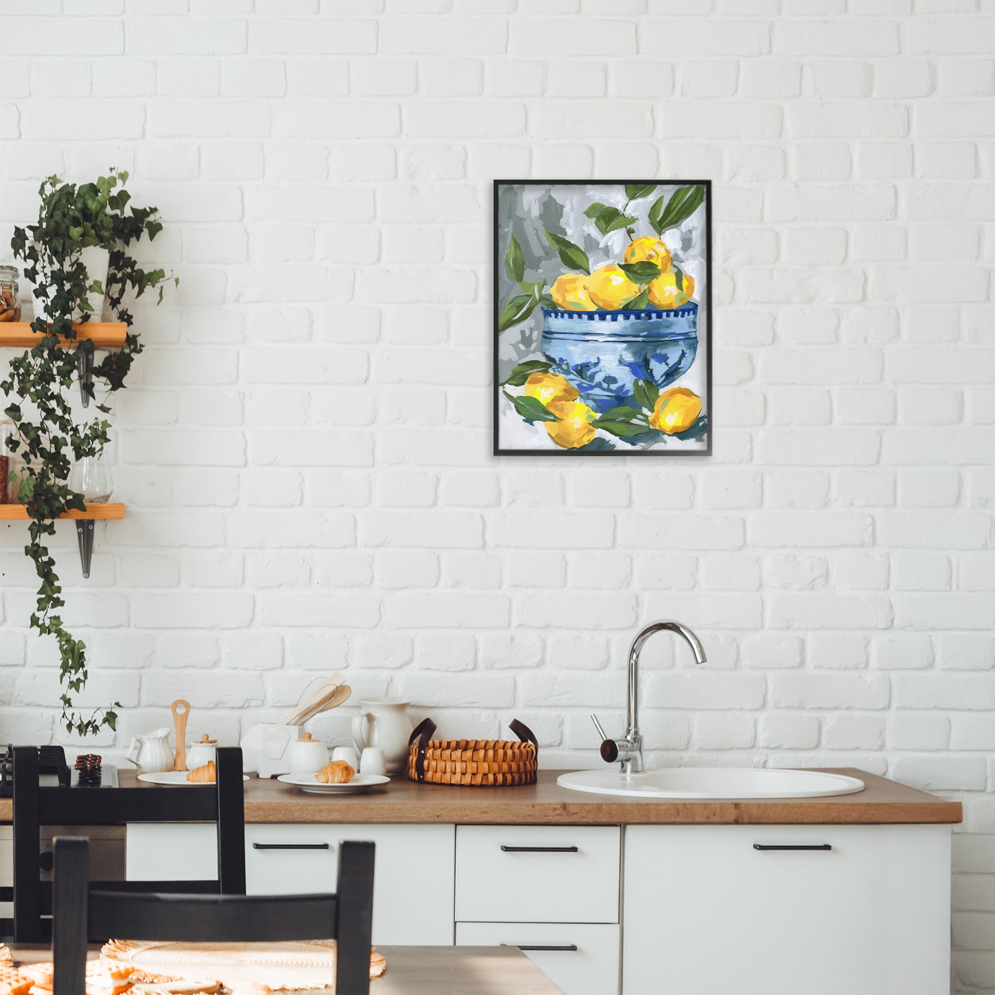 Stupell Industries Indigo & Lemon Bowl Black Framed Giclee Art, design by Melissa Wang