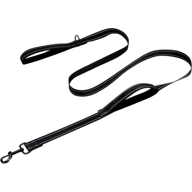 Black Dog Leash 6 FT with Comfortable Padded Handle, Black Dog Leash with Double Handle, Highly Reflective Threads Dog Leash for Medium and Large Dogs,1/2 inch