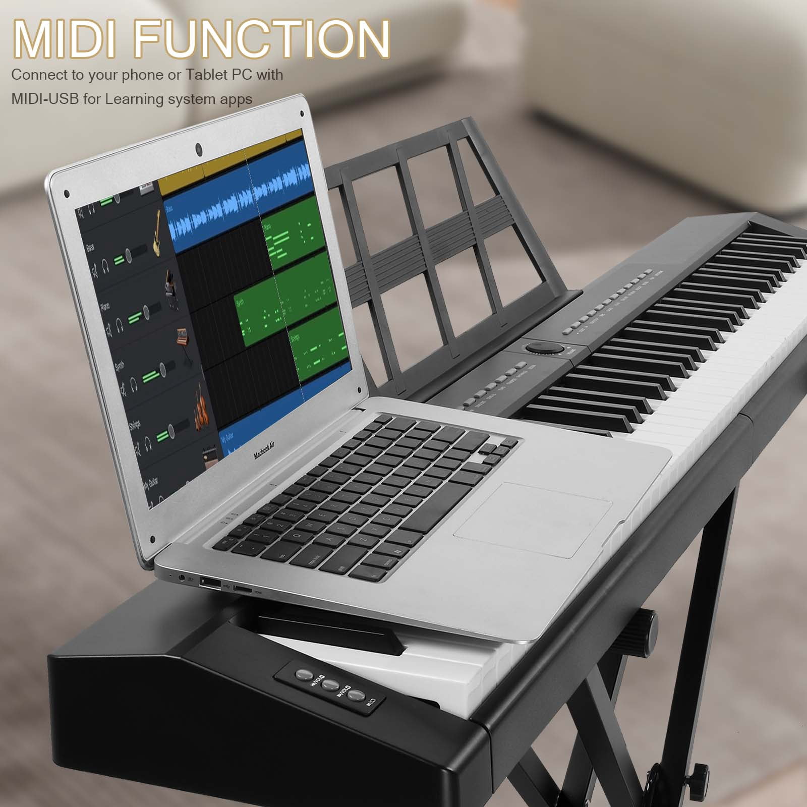 Hassch 88 Key Keyboard Piano with Stand and Bag, Semi-Weighted Standard Digital Piano with Headphones, Pedal and MIDI Bluetooth for Beginners, Black