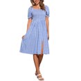 thumbnail image 1 of Vestido Gingham con fruncido Inspire Chic para mujer, escote cuadrado, abertura lateral, vestido de cuadros casual XL azul, 1 of 6