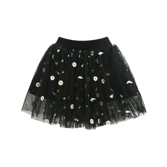 Puffy Skirt for Girls Girls Mesh Skirt, Girls' Tutus Skirt, Toddler Layered Tulles Tutus, Fashion Embroider Short Skirt Girls Pleated Skirt School Uniform Mini Skirts Black 3Y
