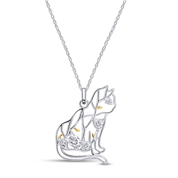 Round Cut Sparkling White Cubic Zirconia Cat Pendant Necklace In 14k White Gold Over Sterling Silver Jewelry For Women 18" Chain