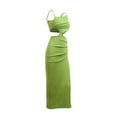 thumbnail image 4 of Qiylii Women Cutout Maxi Dress Irregular Spaghetti Strap Backless Ruched Bodycon Side Split Long Dress Sexy Beach Party Clubwear, 4 of 9
