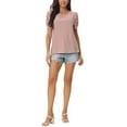 thumbnail image 2 of INSPIRE CHIC Women's Ruched Short Sleeve Tops Eyelet Dressy Casual Crewneck Blouses Summer T Shirts XL Dusty Pink, 2 of 5