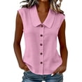 thumbnail image 2 of Otntypg Womens Sleeveless Tank Tops Dressy Casual Button Down Collared Cotton Linen T-Shirt Loose Fit Tunic Blouse Work Office Outfits Pink#01 XL, 2 of 8