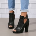 thumbnail image 4 of SACFOF Women's Cutout Peep Toe Stacked Chunky Heels Sandals Summer Ankle Strap Buckle High Heel Booties, 4 of 5