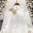 thumbnail image 5 of Women's Loose Fit Round Neck Long Sleeve Chiffon Blouse Shirt Comfy Flowy Dressy Work Office Outfits Casual Daily Wear | CSEONE,White Free Size, 5 of 7