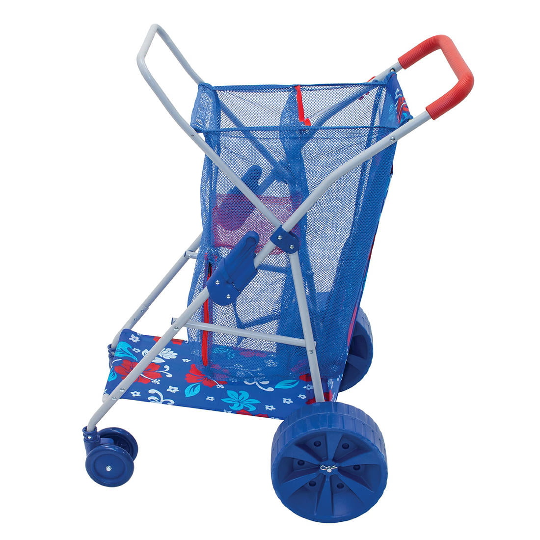 Blue with Red Accent Print New 2020 Design Hawaiian Print Lighter Weight Than Prior Versions Rio Wonder Wheeler Folding Beach Cart Holds 4 Beach Chairs 
